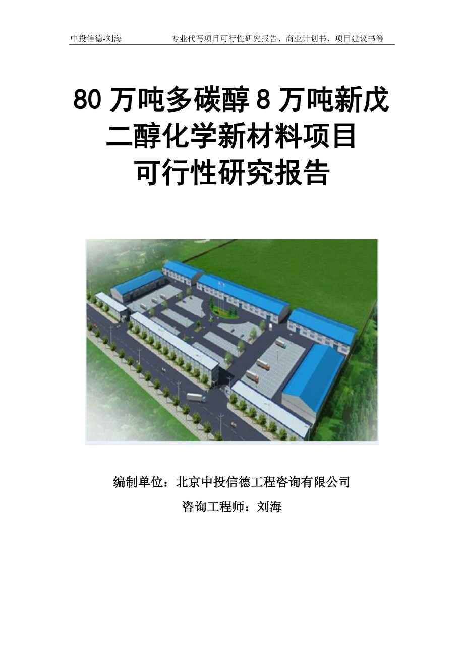 80万吨多碳醇8万吨新戊二醇化学新材料项目可行性研究报告模板立项审批.doc_第1页