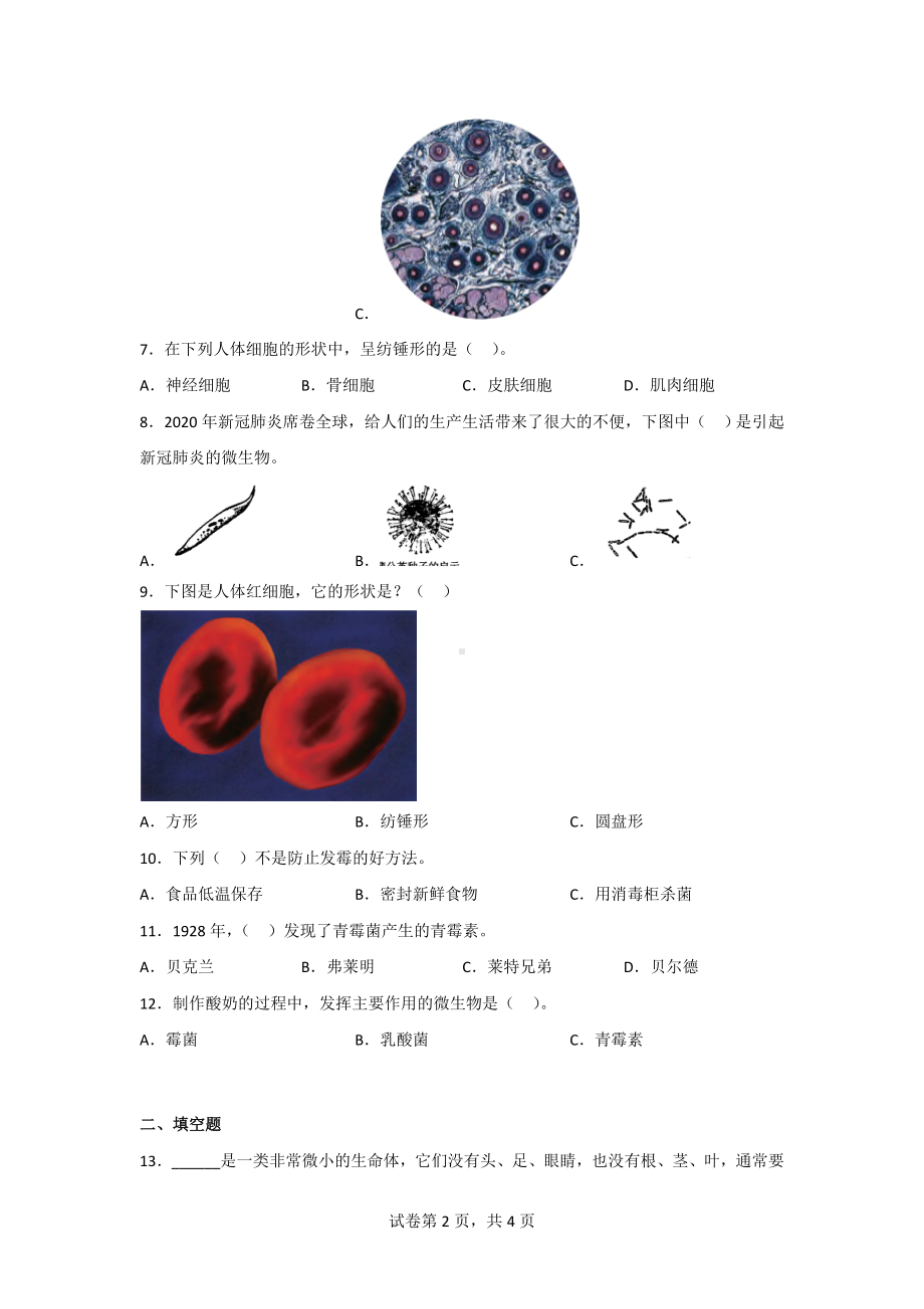 五年级（第二学期）科学第一单元质量评估测试卷显微镜下的生命世界（2套）含答案[苏教版].doc_第2页