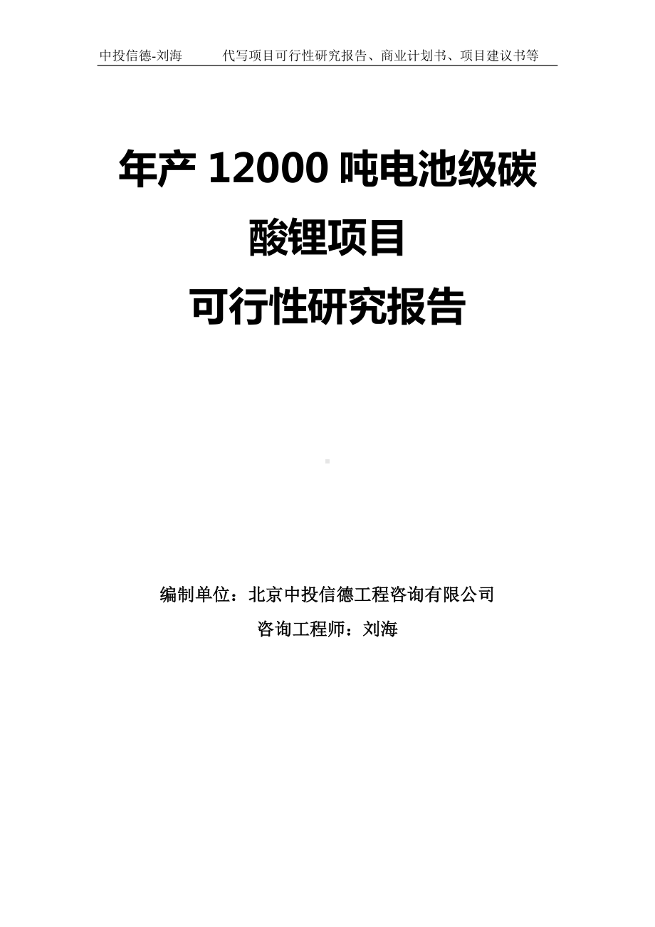 年产12000吨电池级碳酸锂项目可行性研究报告模板.doc_第1页