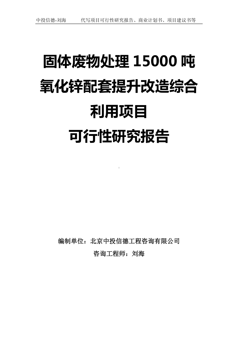 固体废物处理15000吨氧化锌配套提升改造综合利用项目可行性研究报告模板.doc_第1页