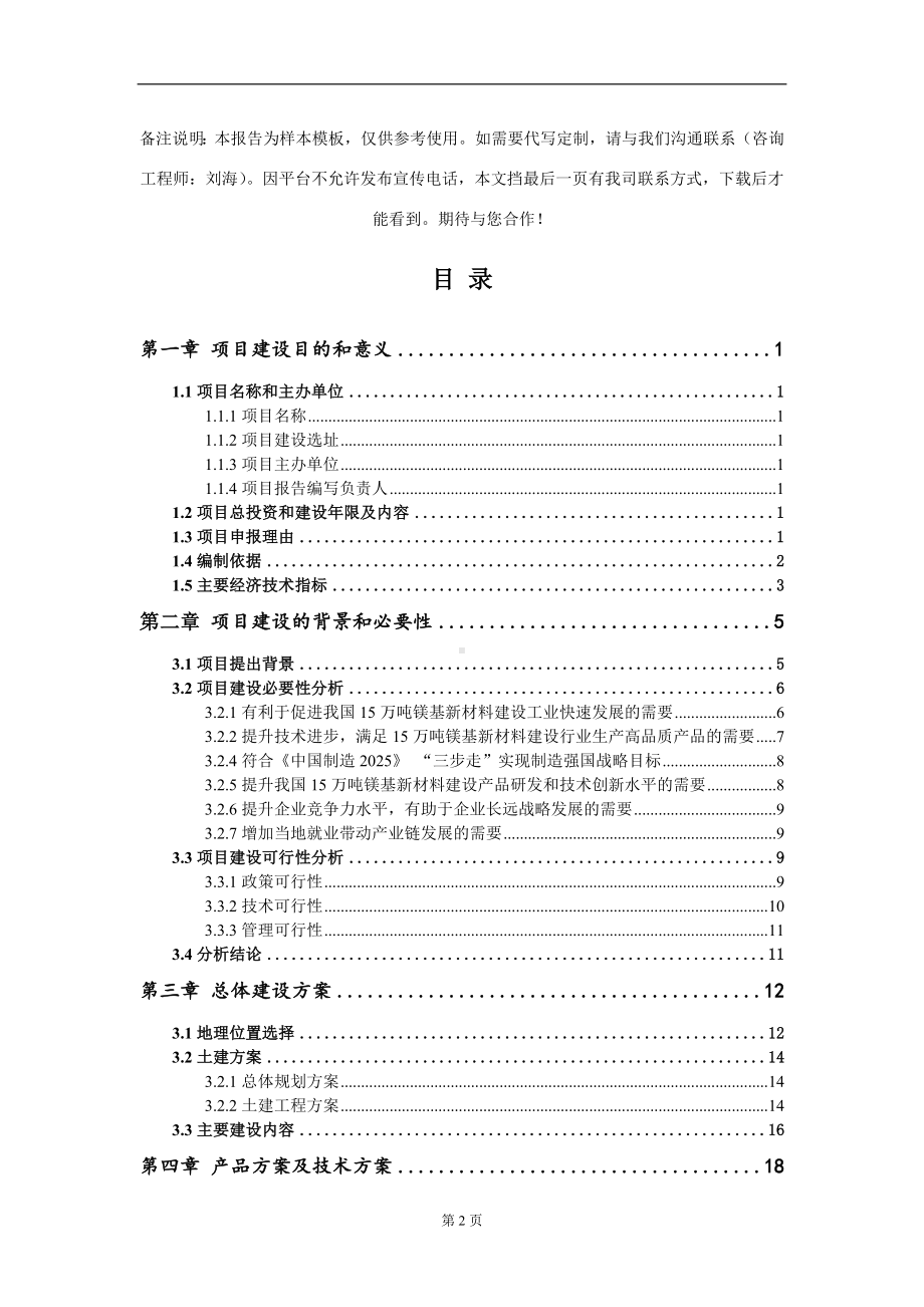 15万吨镁基新材料建设项目建议书写作模板.doc_第2页