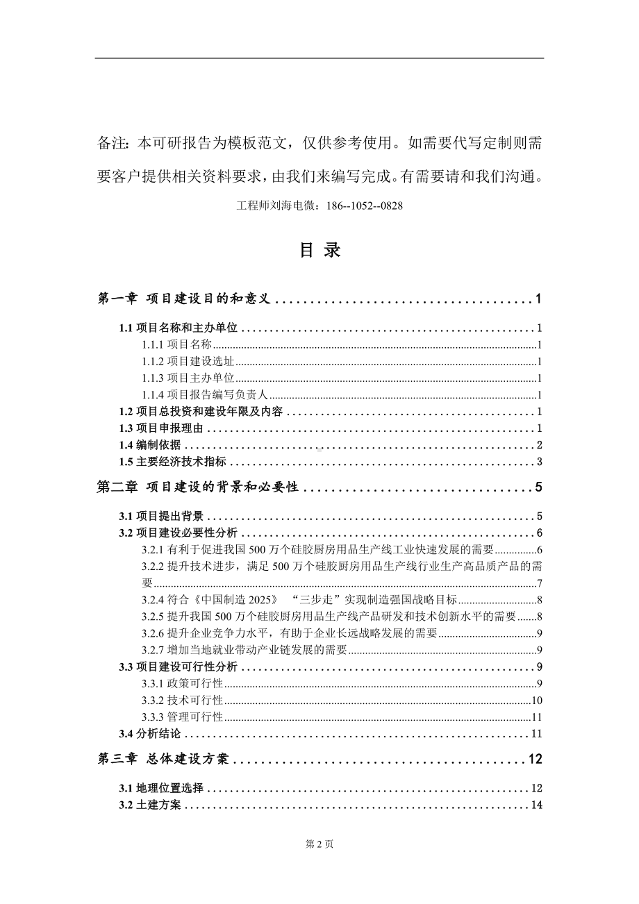 500万个硅胶厨房用品生产线项目建议书写作模板-立项申请备案.doc_第2页