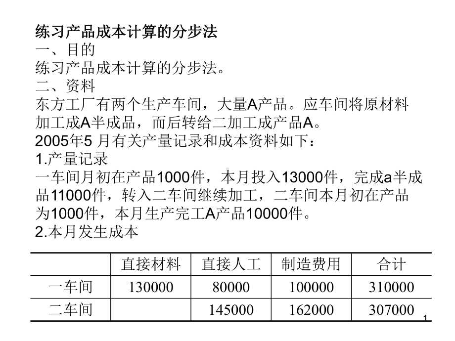 练习产品成本计算的分步法.ppt_第1页