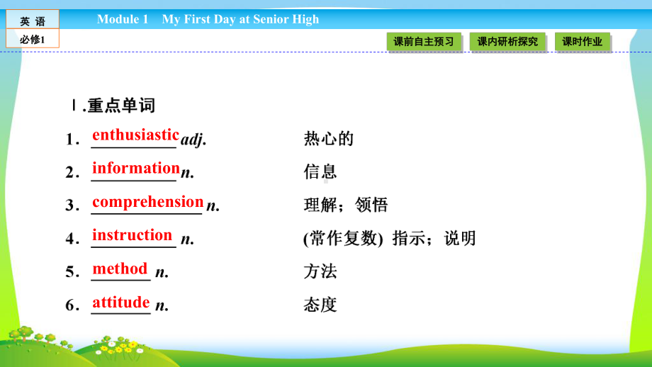 高中(外研)必修1：Module-1-My-First-Day-at-Senior-High12课件.ppt_第3页