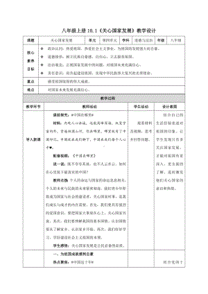 道德与法治人教版八年级上册（2017年新编）10.1 关心国家发展 （教学设计）.docx