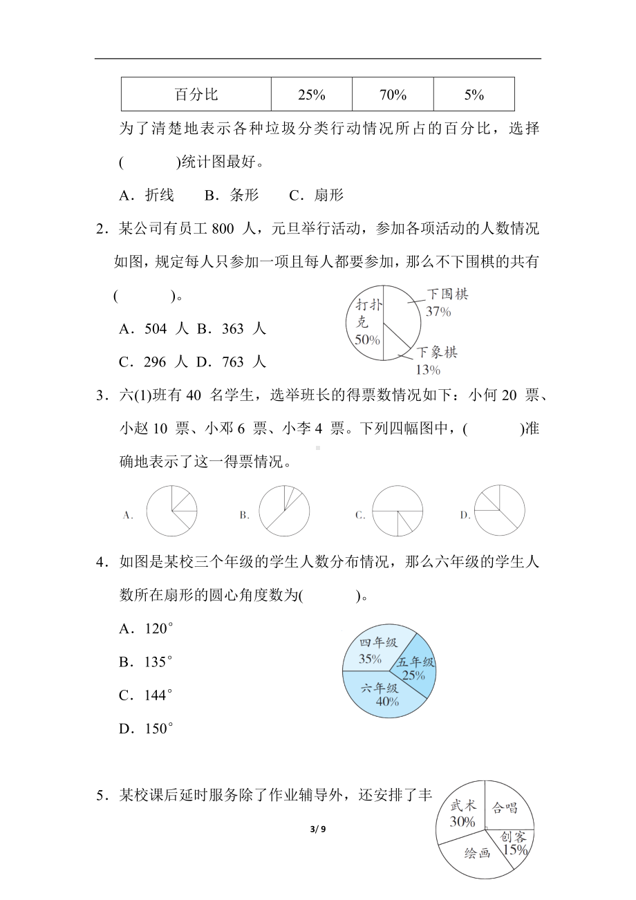 冀教版数学六年级上册 第七单元 扇形统计图 单元测试卷（含答案）.docx_第3页