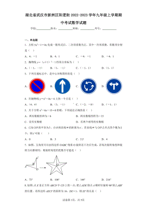 湖北省武汉市新洲区阳逻街2022-2023学年九年级上学期期中考试数学试题.pdf