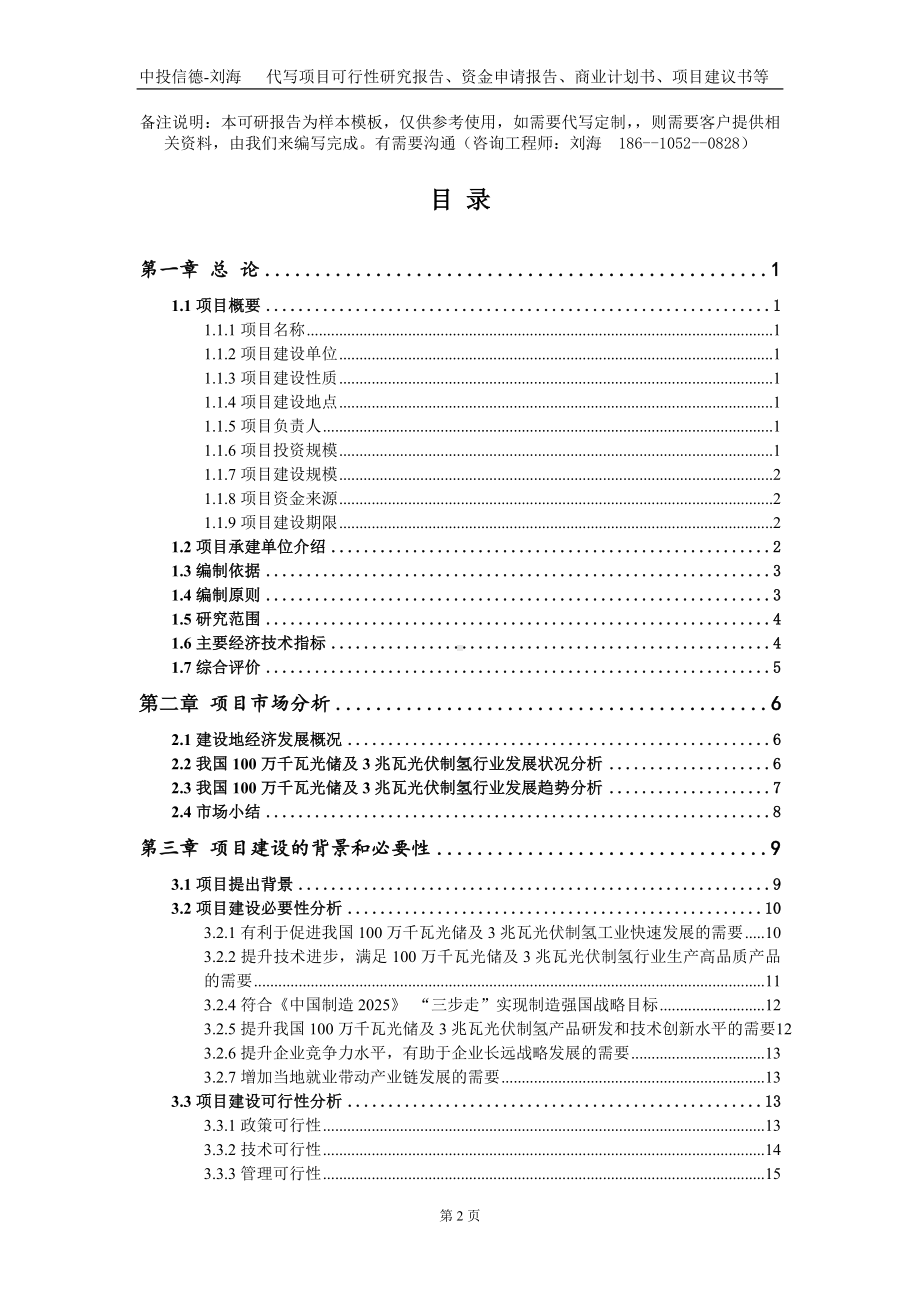 100万千瓦光储及3兆瓦光伏制氢项目资金申请报告写作模板.doc_第2页