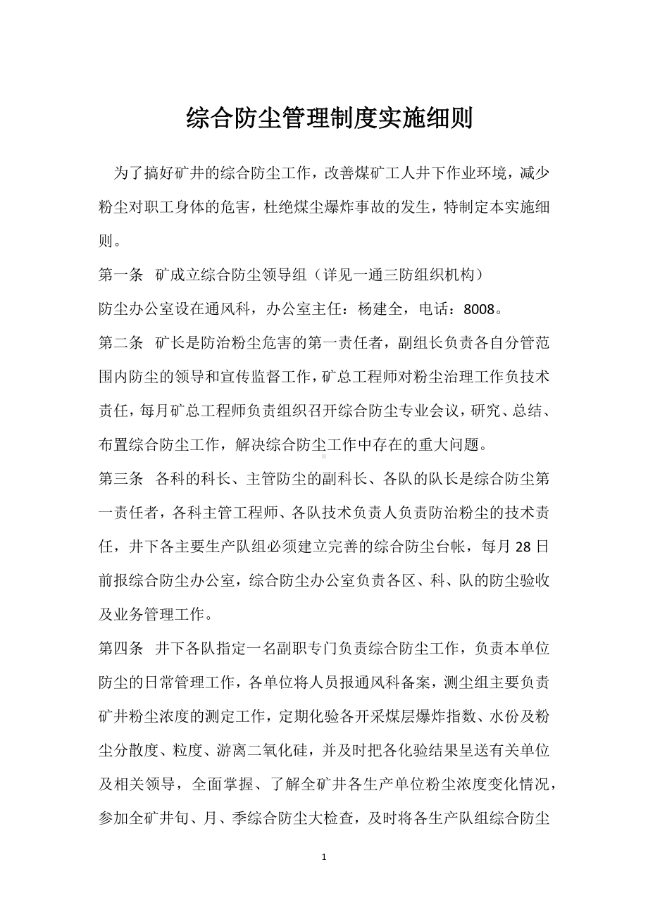 综合防尘管理制度实施细则模板范本.docx_第1页