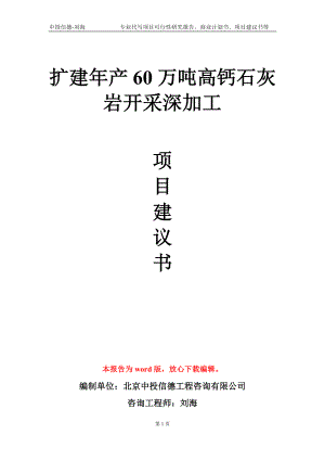 扩建年产60万吨高钙石灰岩开采深加工项目建议书写作模板-代写定制.doc