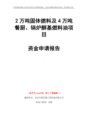 2万吨固体燃料及4万吨餐厨、锅炉醇基燃料油项目资金申请报告模板.doc