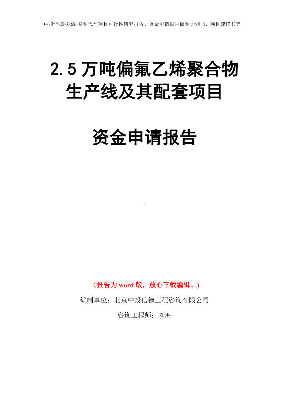 2.5万吨偏氟乙烯聚合物生产线及其配套项目资金申请报告模板.doc_第1页