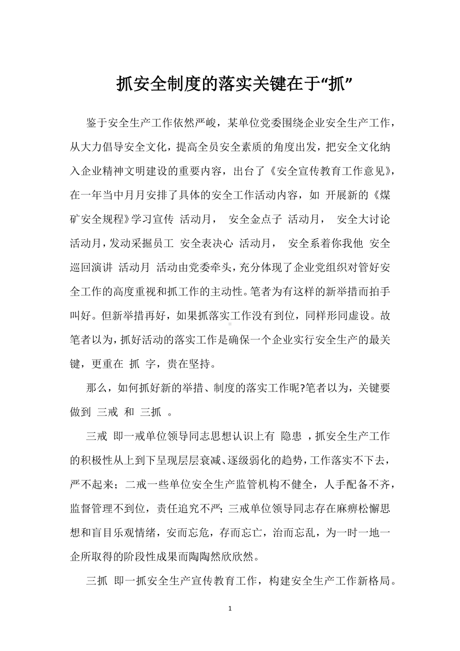 抓安全制度的落实关键在于“抓”模板范本.docx_第1页