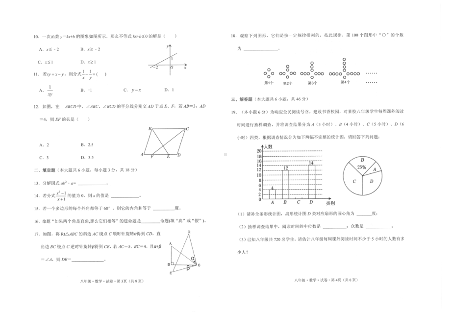 云南省文山州2021—2022学年下学期八年级期末考试数学试卷及答案.pdf_第2页