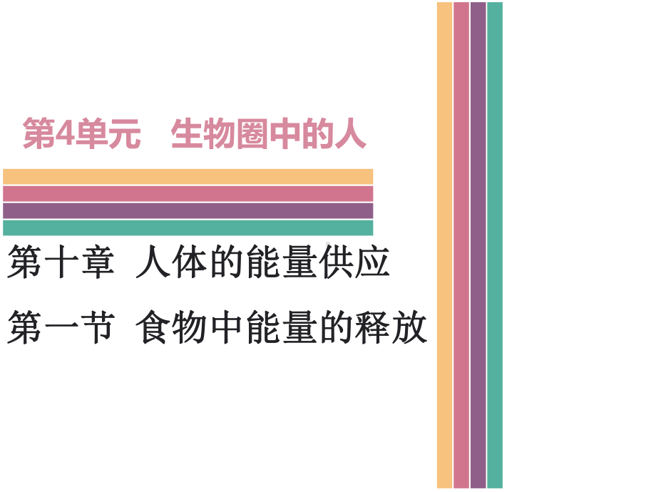 北师大版七年级下册生物第十章人体的能量供应第一节食物中能量的释放导学课件.ppt_第1页