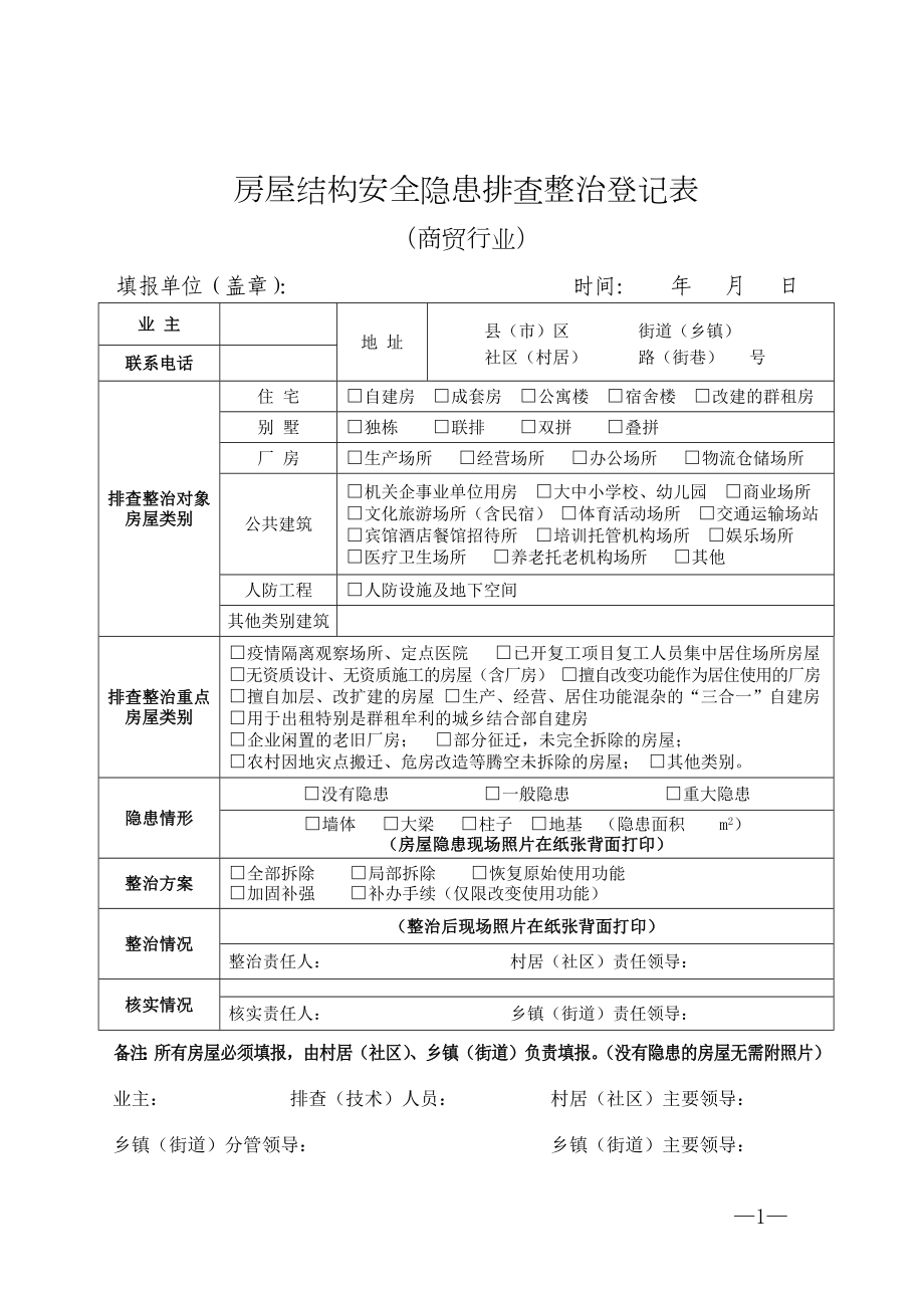 房屋结构安全隐患排查整治登记表.docx_第1页