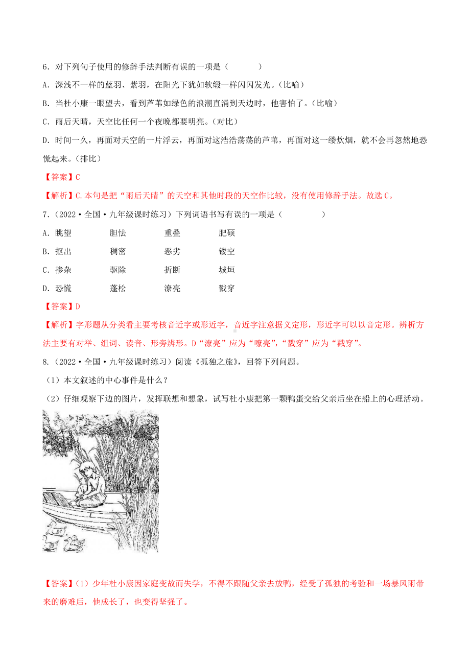 语文人教版九年级上册（2018年新编）第17课《孤独之旅》 （分层作业）.docx_第3页