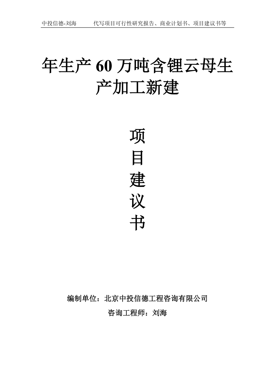 年生产60万吨含锂云母生产加工新建项目建议书写作模板.doc_第1页