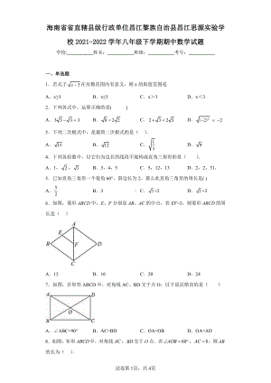 海南省省直辖县级行政单位昌江黎族自治县昌江思源实验学校2021-2022学年八年级下学期期中数学试题.pdf