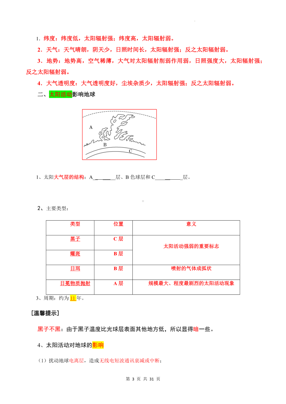 人教版（2019）高中地理必修第一册期中复习知识点提纲与测试卷汇编（Word版含答案）.docx_第3页