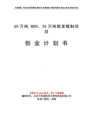 60万吨 BDO、30万吨粗苯精制项目创业计划书写作模板.doc