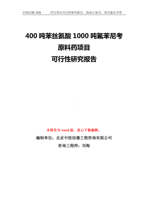 400吨苯丝氨酸1000吨氟苯尼考原料药项目可行性研究报告模板-备案审批.doc