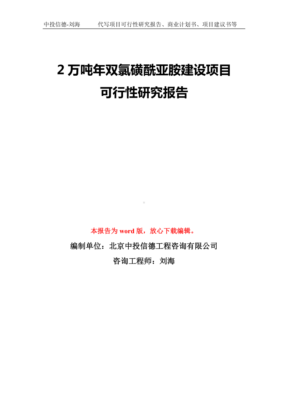 2万吨年双氯磺酰亚胺建设项目可行性研究报告模板-备案审批.doc_第1页