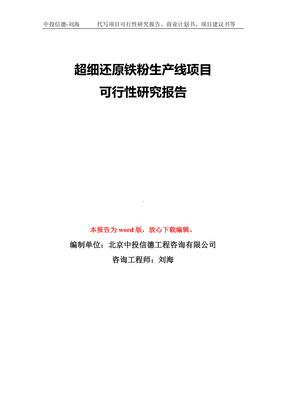 超细还原铁粉生产线项目可行性研究报告模板-备案审批.doc_第1页