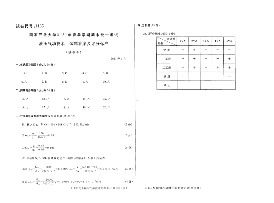 国开大学2021年07月1135《液压气动技术》期末考试参考答案.pdf_第1页