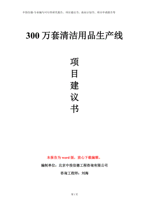 300万套清洁用品生产线项目建议书写作模板.doc