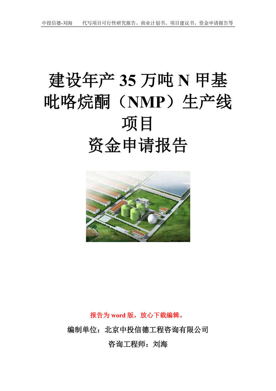 建设年产35万吨N甲基吡咯烷酮（NMP）生产线项目资金申请报告模板.doc_第1页