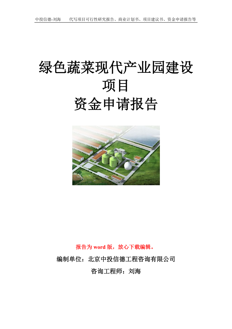 绿色蔬菜现代产业园建设项目资金申请报告模板.doc_第1页