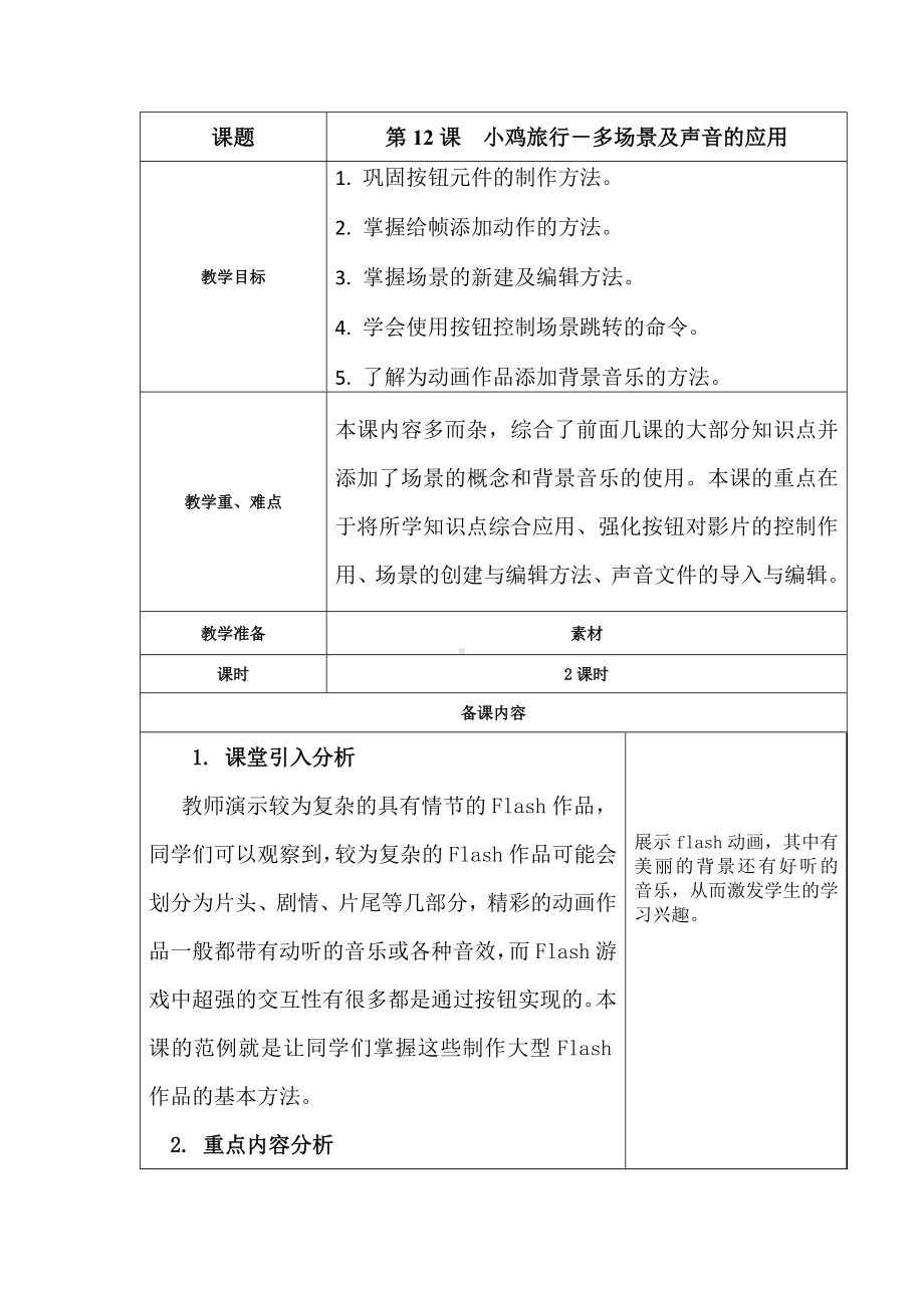 第12课小鸡旅行-多场景及声音的应用 教案-2023新清华大学版八年级上册《信息技术》.docx_第1页