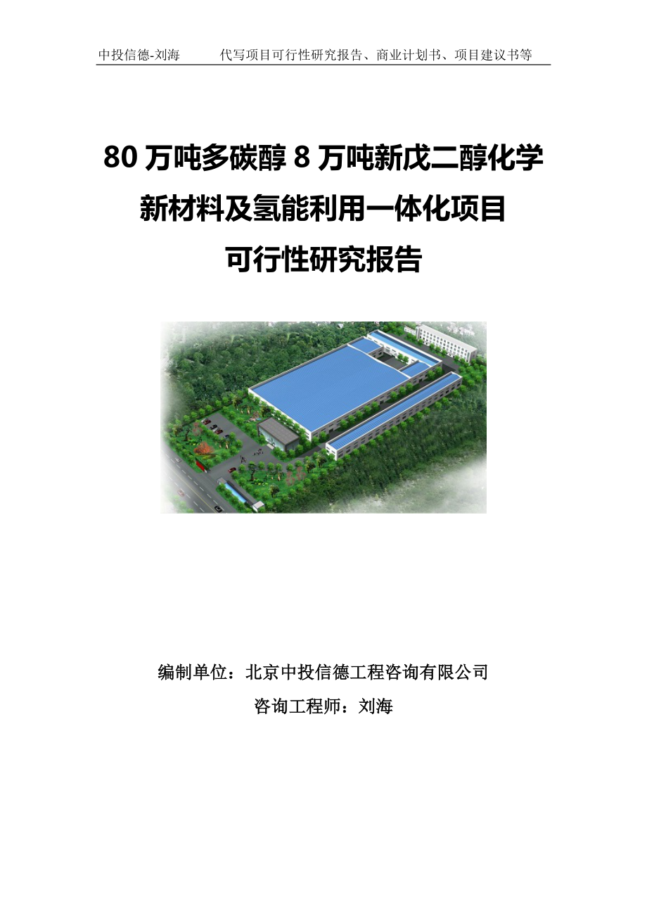 80万吨多碳醇8万吨新戊二醇化学新材料及氢能利用一体化项目可行性研究报告写作模板-备案拿地.doc_第1页