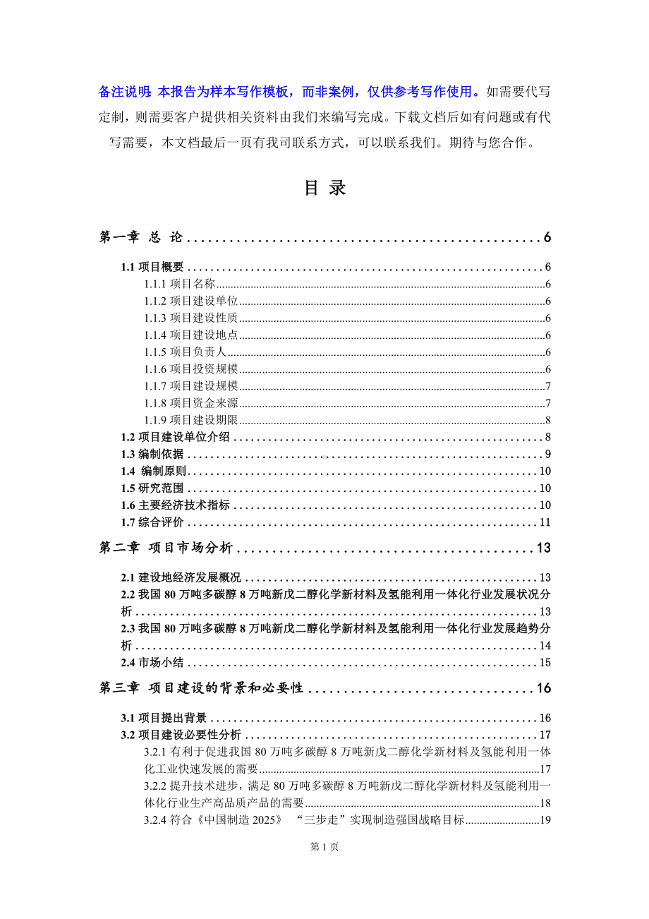 80万吨多碳醇8万吨新戊二醇化学新材料及氢能利用一体化项目可行性研究报告写作模板-备案拿地.doc_第2页