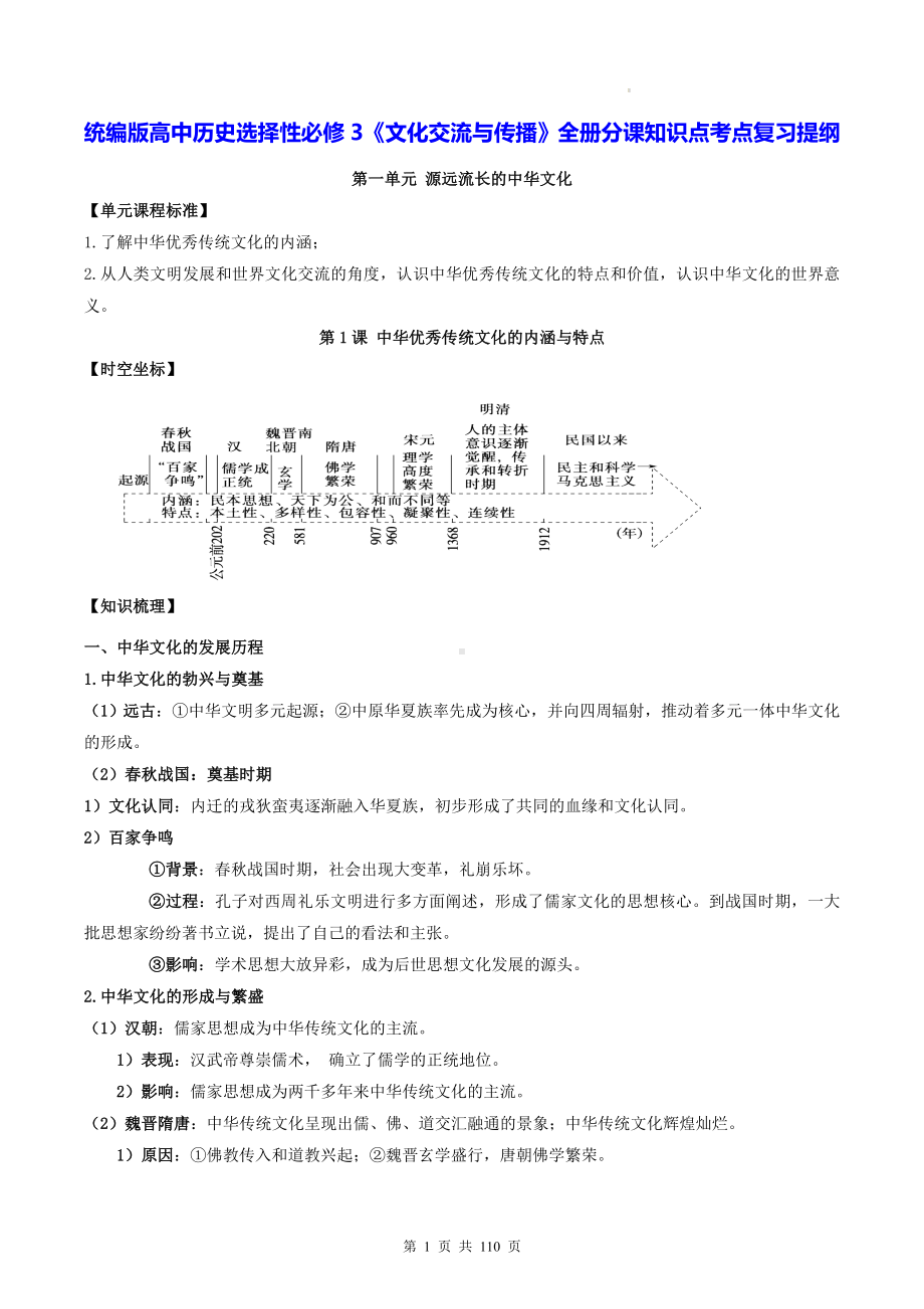 统编版高中历史选择性必修3《文化交流与传播》全册分课知识点考点复习提纲（含1-6单元测试卷及答案6套）.docx_第1页