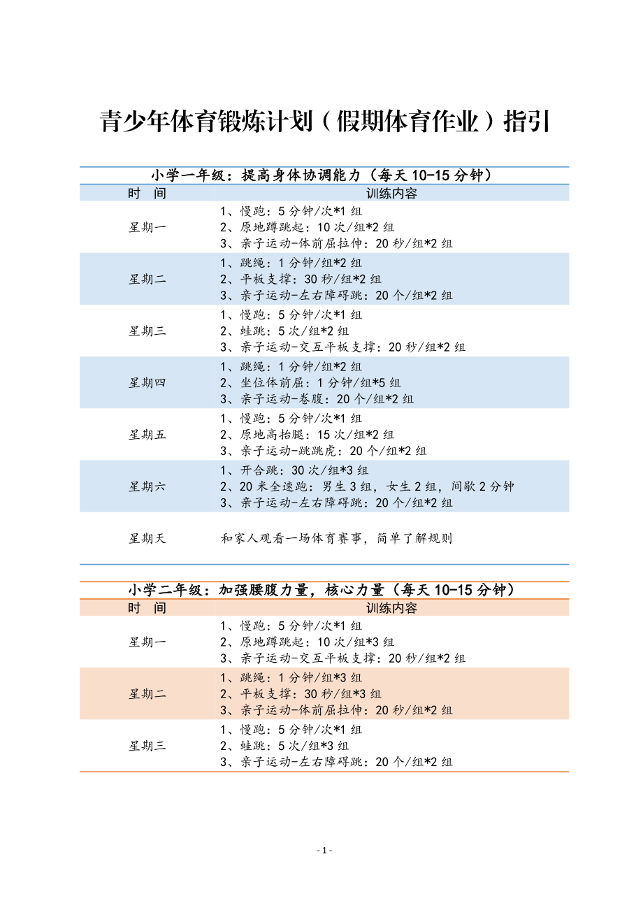 青少年体育锻炼计划（假期体育作业）指引.docx_第1页