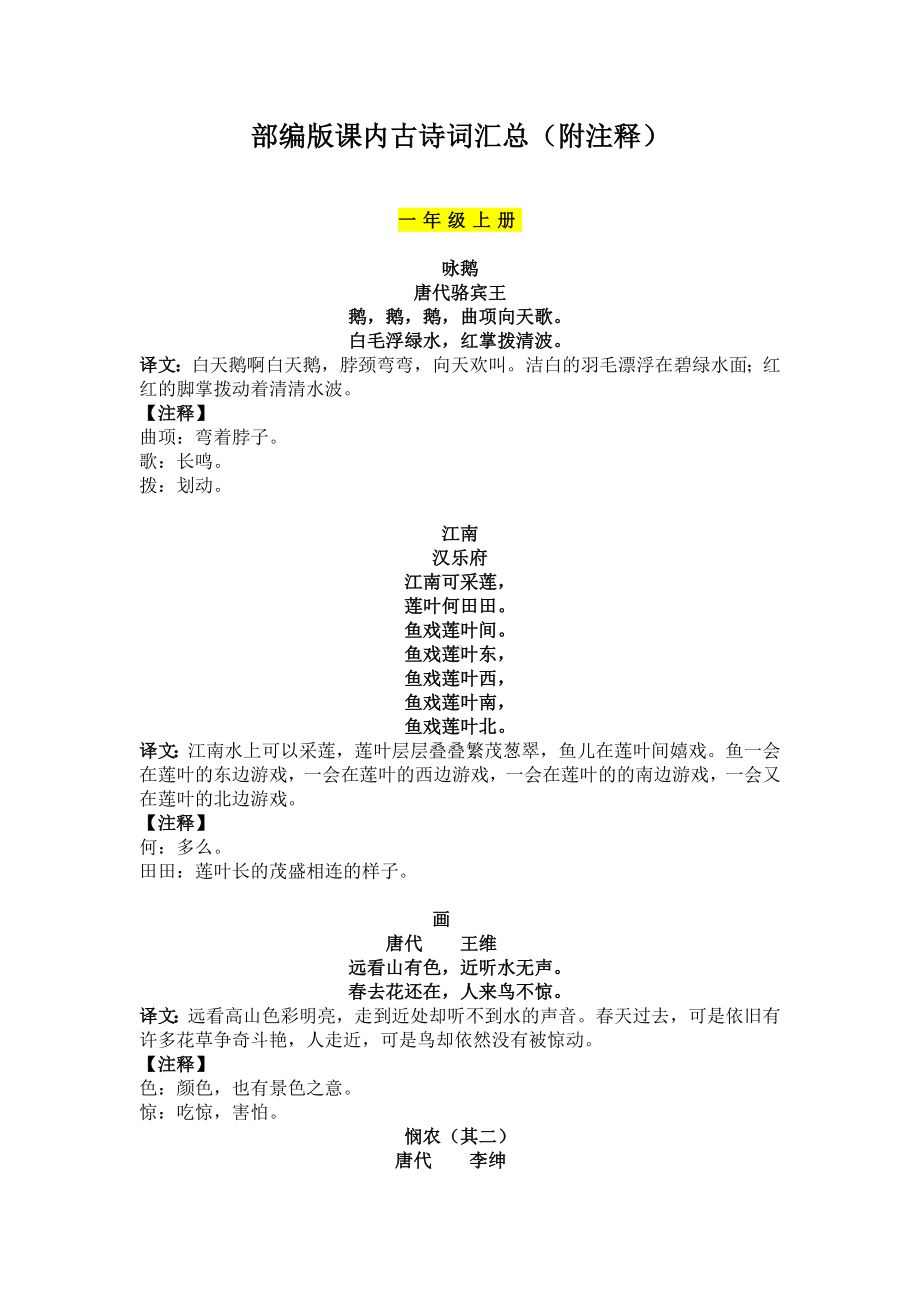 小学语文小升初专题七-部编版课内古诗词积累-部编版.docx_第1页