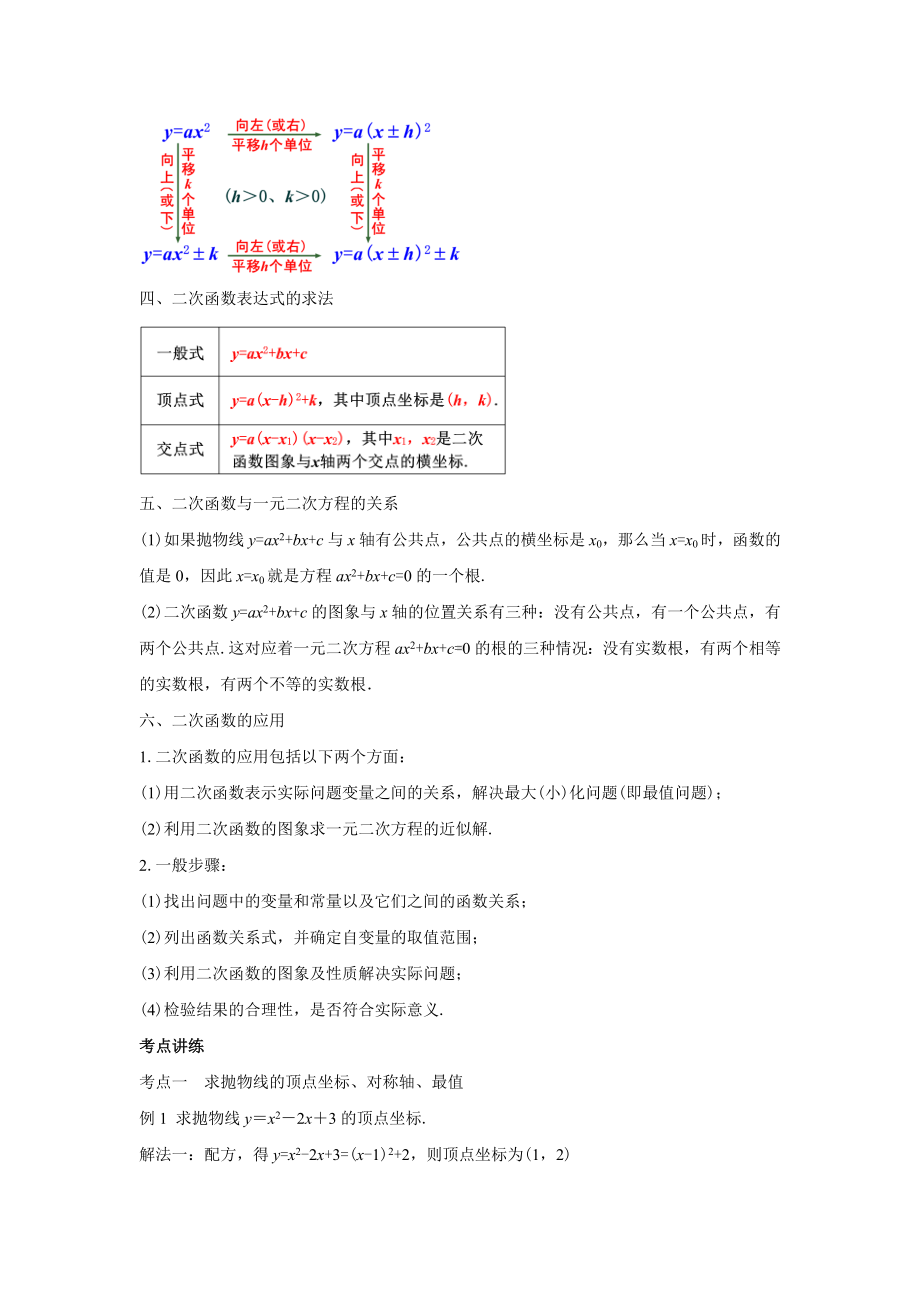 人教版九年级数学上册第22章《二次函数》小结与复习.docx_第2页