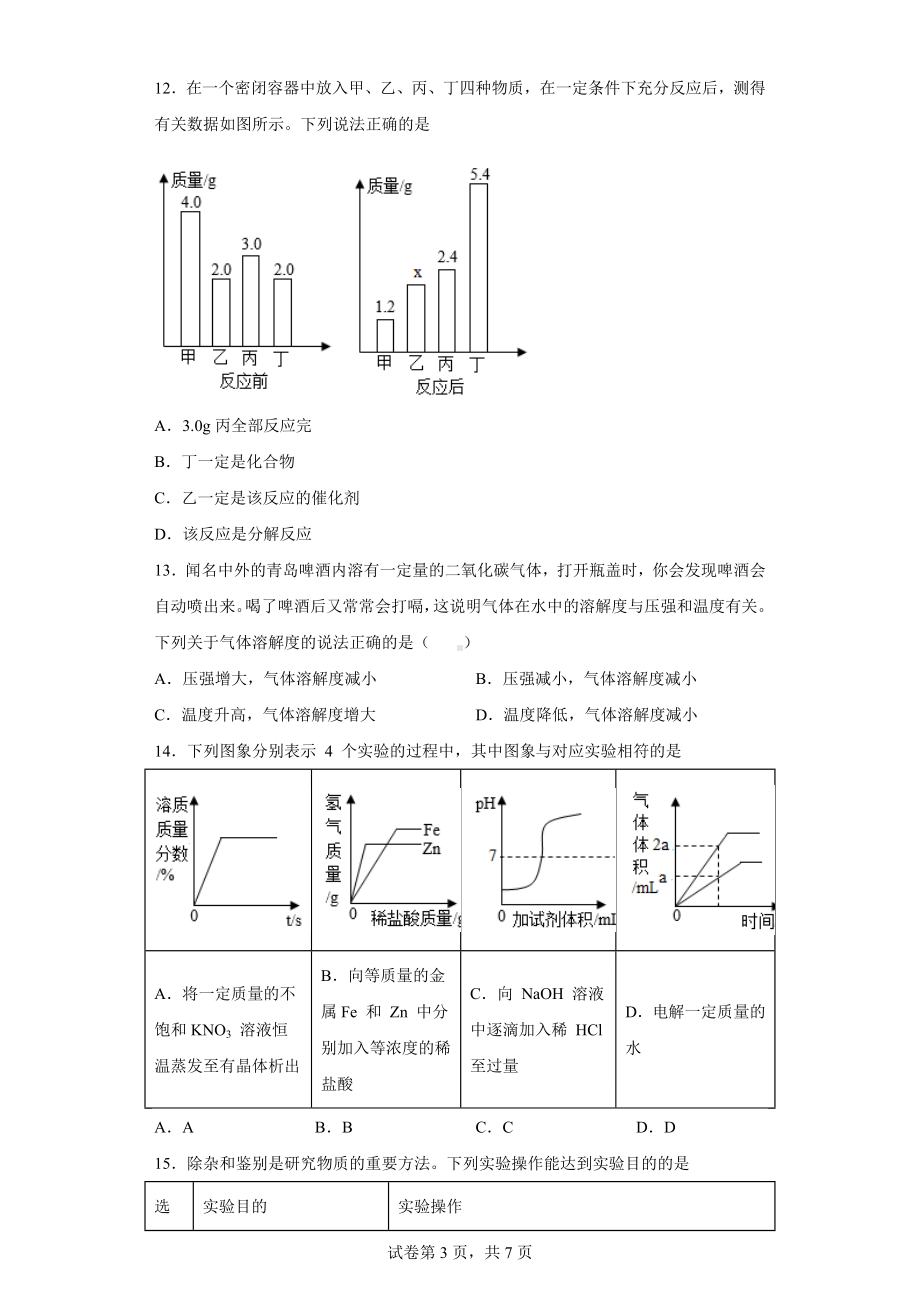 2023年内蒙古兴安盟乌兰浩特市第五中学中考模拟化学试题.docx_第3页