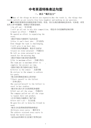 初中英语2024届中考复习特殊表达句型（表示“竭尽全力”的 +表示“想去做”+表达个人观点）.doc