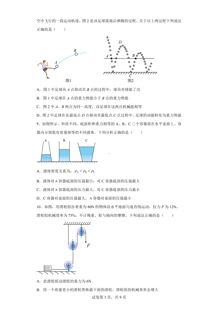 四川省眉山市东坡区苏祠中学2022-2023学年九年级下学期期中物理试题.docx_第3页