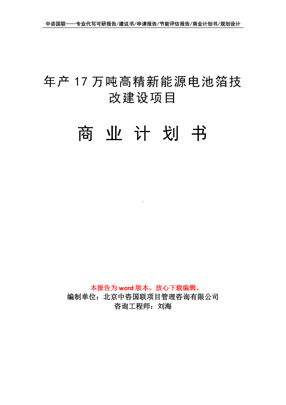 年产17万吨高精新能源电池箔技改建设项目商业计划书写作模板-融资.doc_第1页