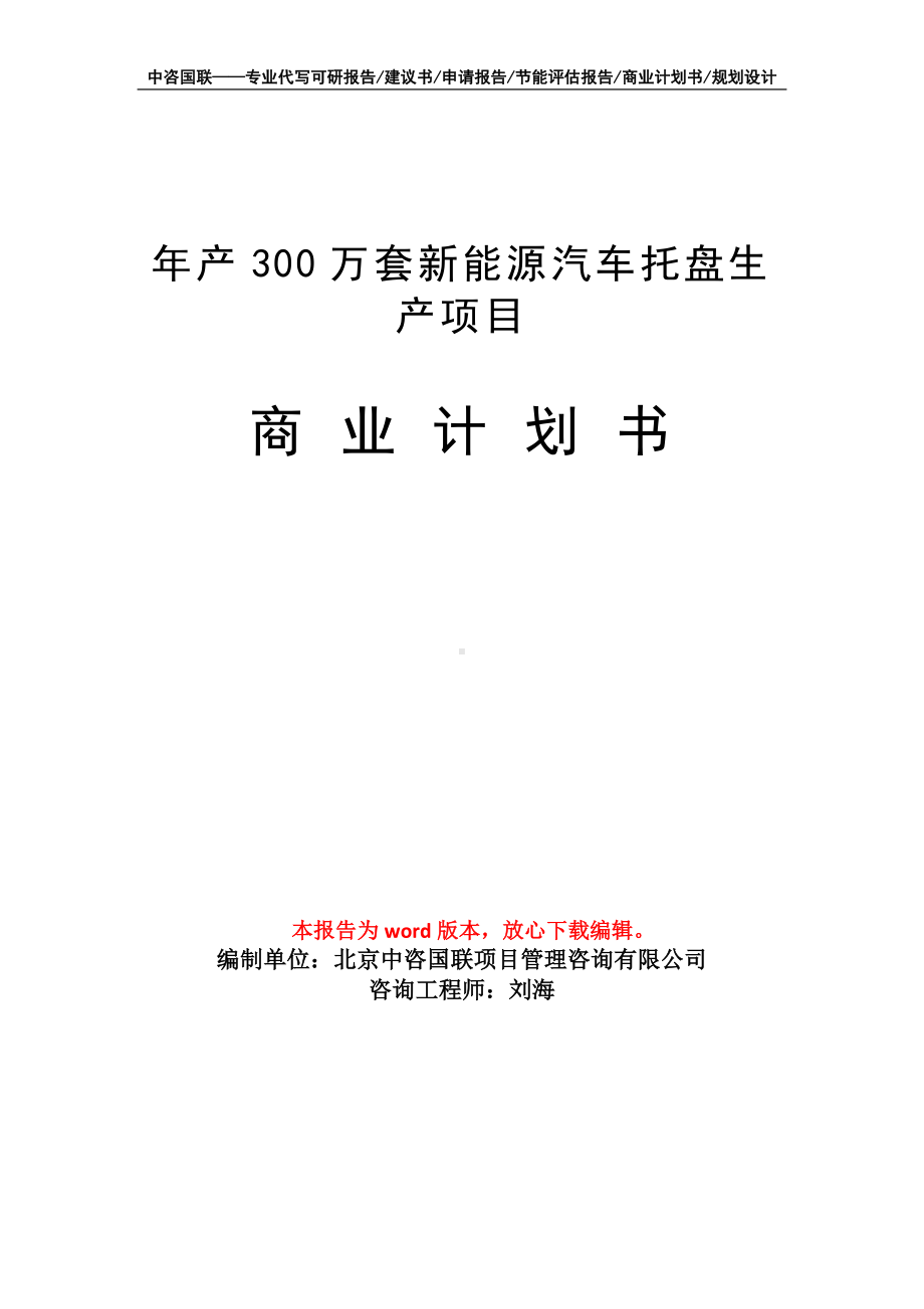 年产300万套新能源汽车托盘生产项目商业计划书写作模板-融资.doc_第1页