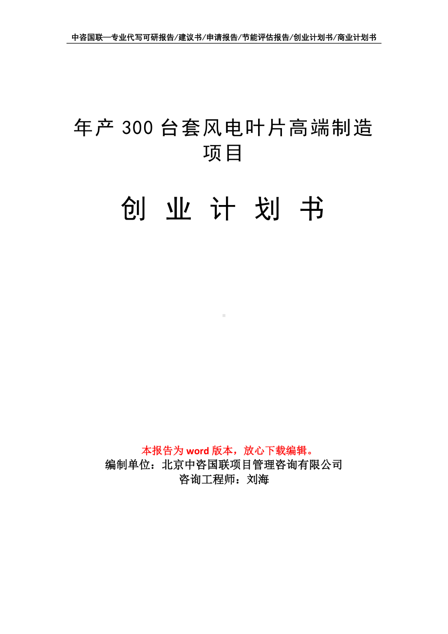 年产300台套风电叶片高端制造项目创业计划书写作模板.doc_第1页