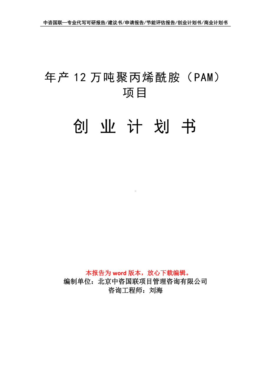 年产12万吨聚丙烯酰胺（PAM）项目创业计划书写作模板.doc_第1页