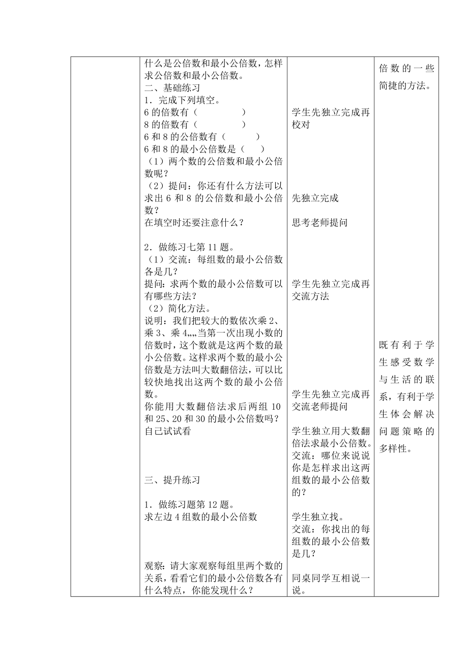 五年级数学下册苏教版第三单元第10课《公倍数和最小公倍数练习》教案.doc_第2页