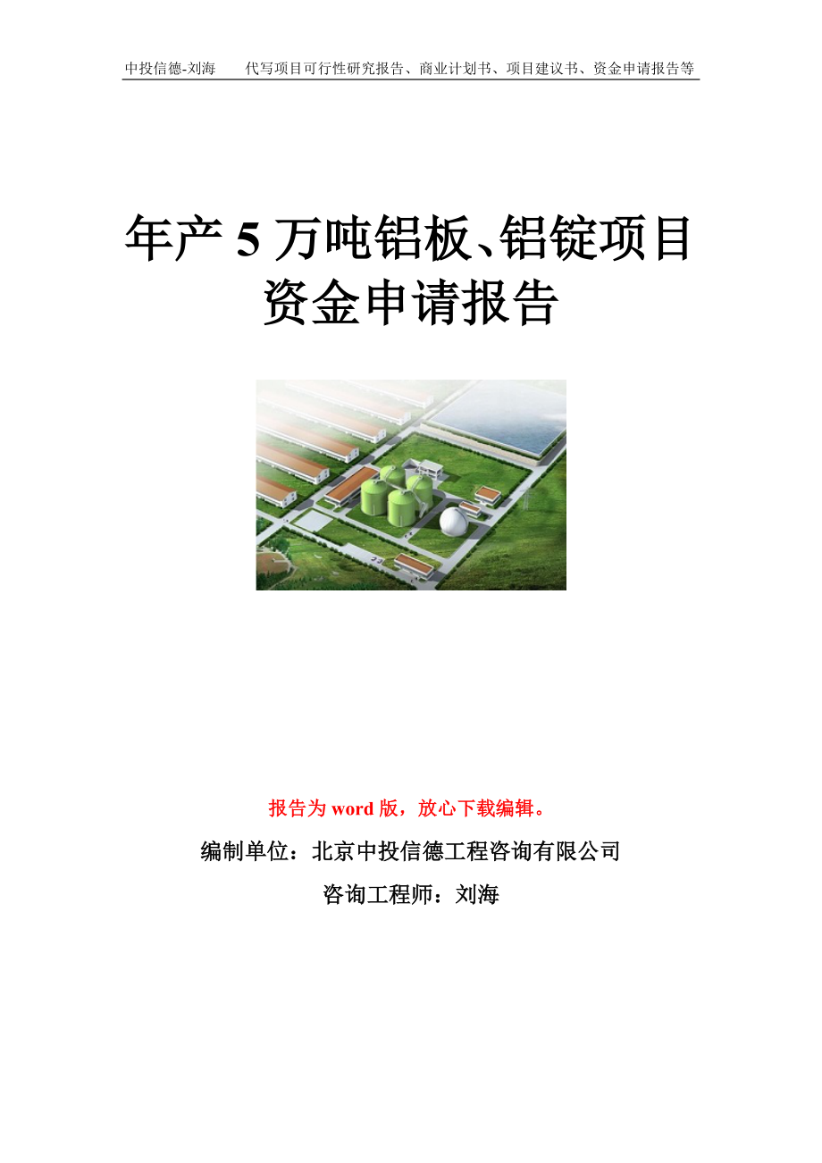 年产5万吨铝板、铝锭项目资金申请报告模板.doc_第1页