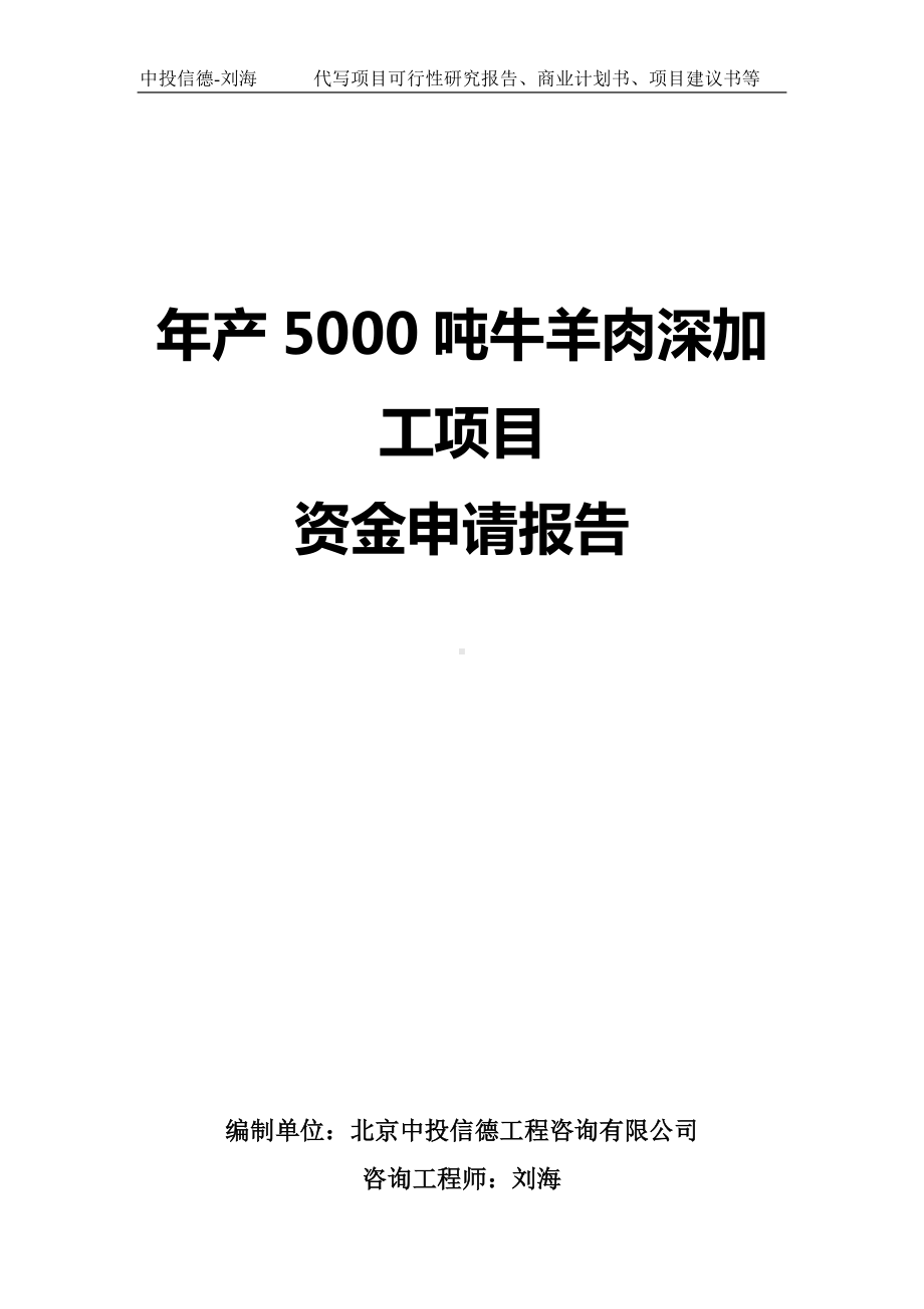 年产5000吨牛羊肉深加工项目资金申请报告写作模板.doc_第1页