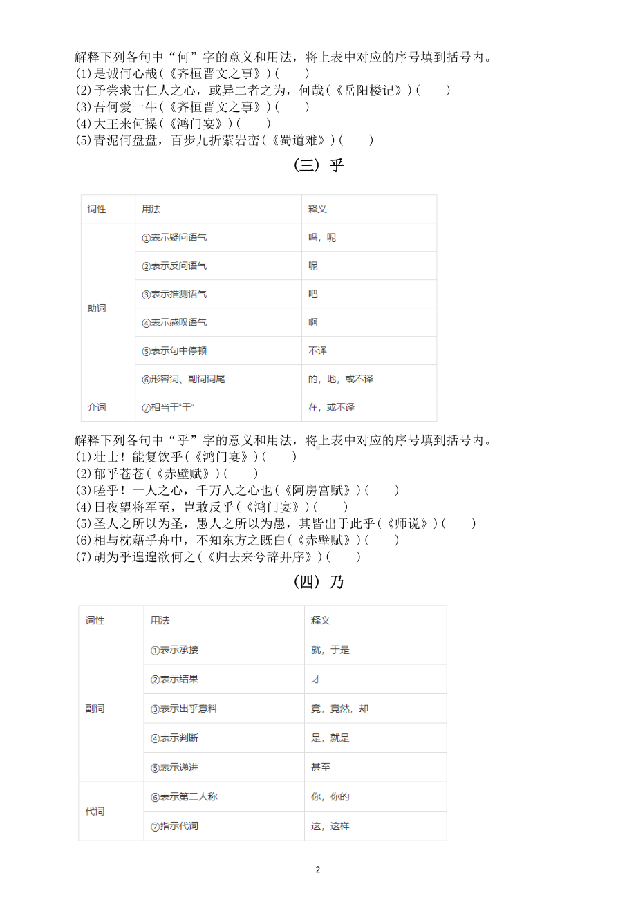 高中语文2024届高考复习文言虚词释义练习（共18个附参考答案和释义汇总）.doc_第2页